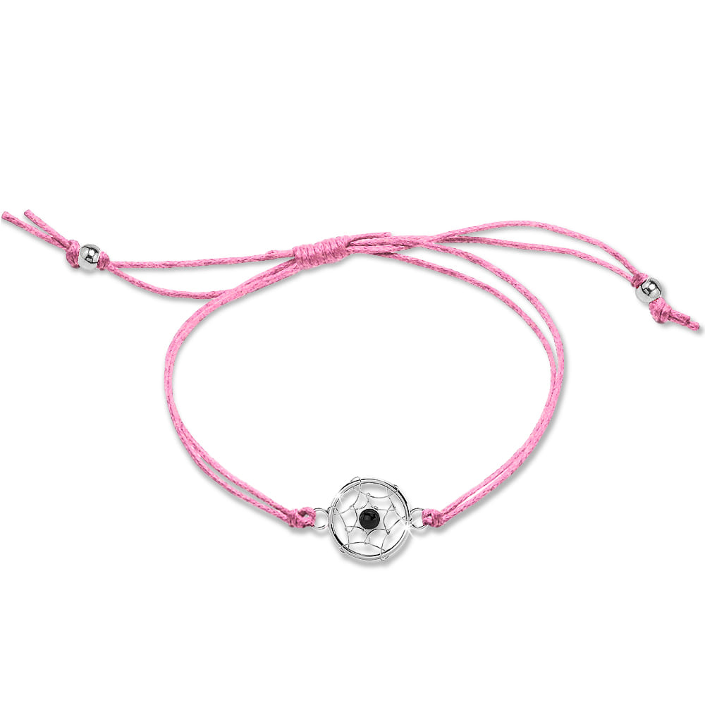 Solid 925 Sterling Silver Dream Catcher Black Agate Macrame Bracelet