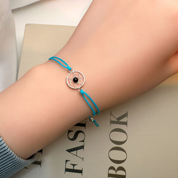 Solid 925 Sterling Silver Dream Catcher Black Agate Macrame Bracelet