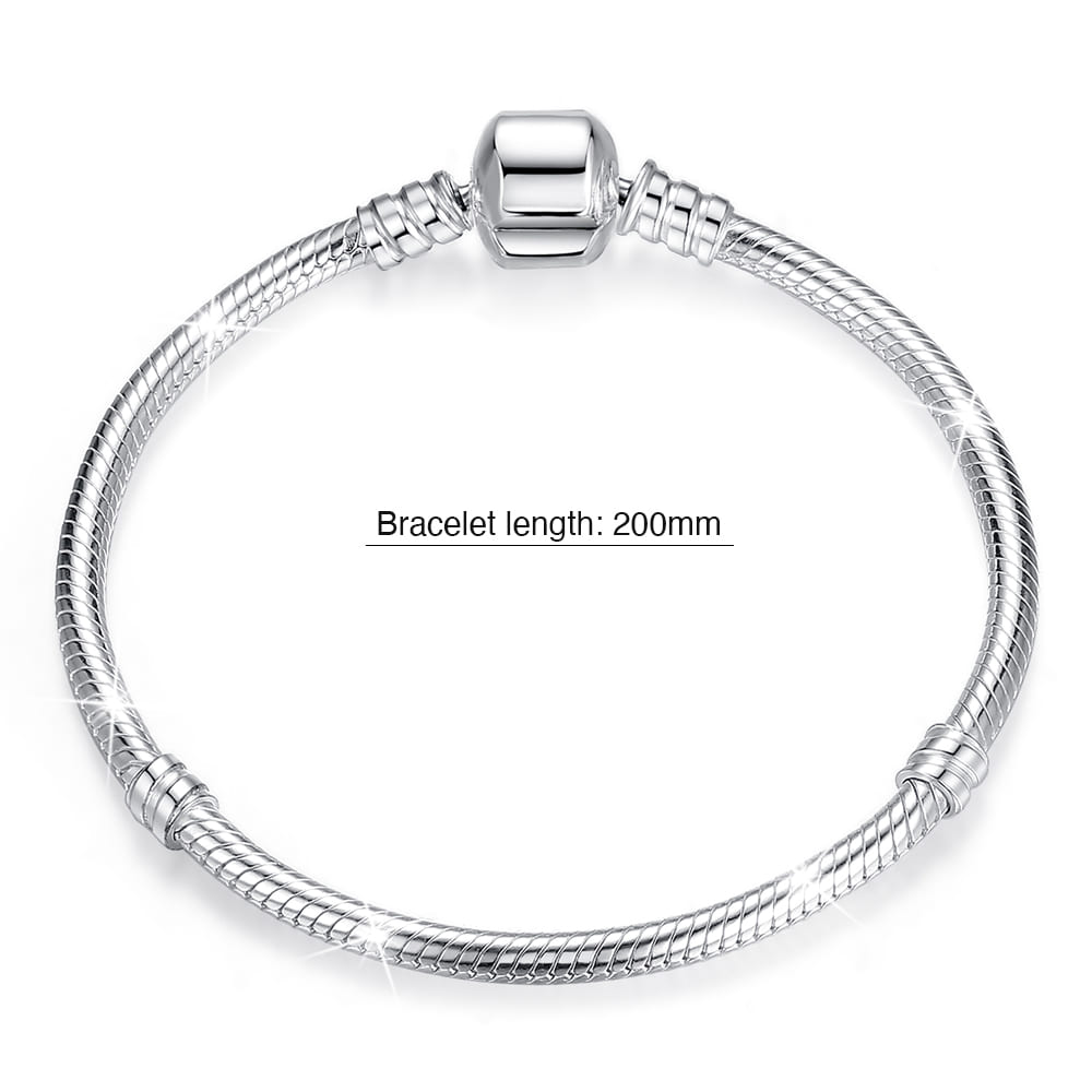 Solid 925 Sterling Silver Pandora Inspired Barrel Clasp Snake Chain Bracelet - 4