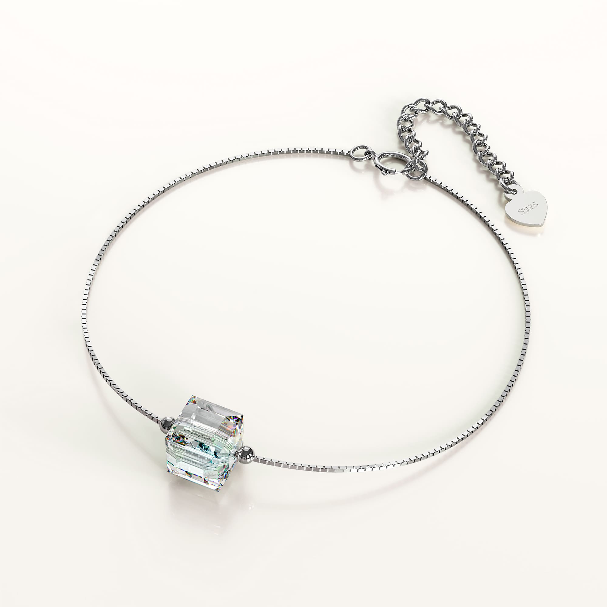 Solid 925 Sterling Silver Cubic Single Stone White Gold Filled Bracelet Embellished with Crystals from SWAROVSKI¬Æ