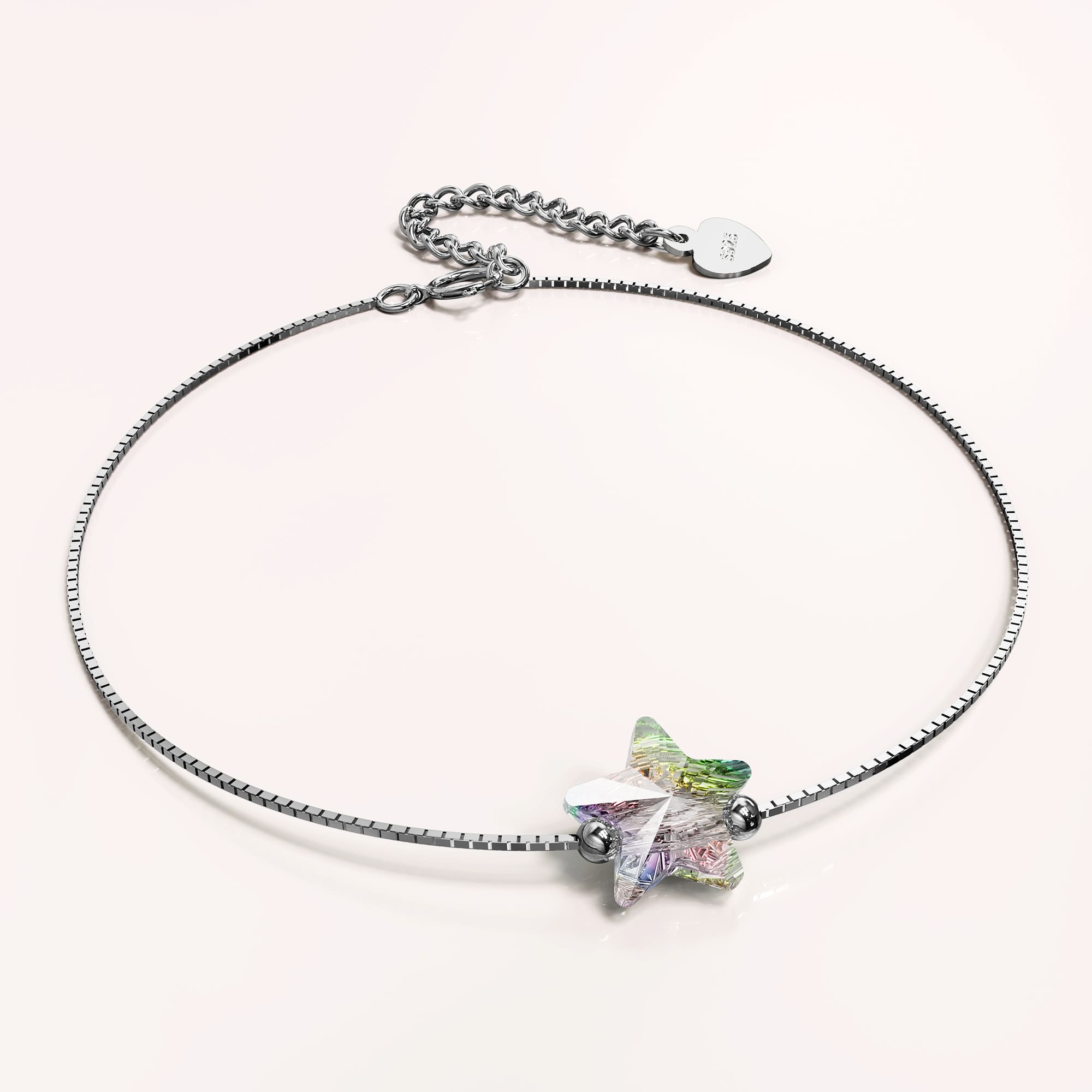 Solid 925 Sterling Silver Star-Shaped Single Stone White Gold Filled Bracelet Embellished with Crystals from SWAROVSKI®