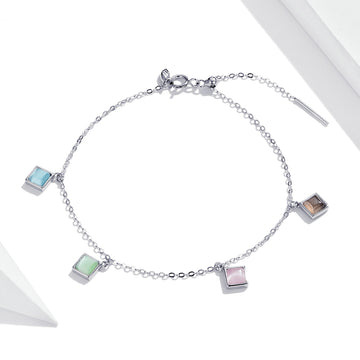 Solid 925 Sterling Silver Whimsical Multicolour Charm Bracelet