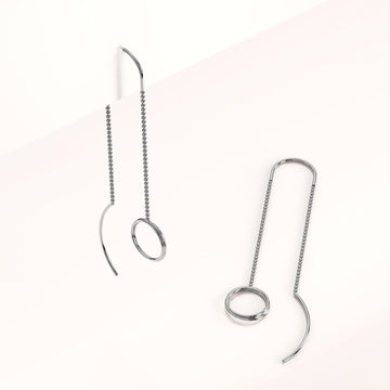 Solid 925 Sterling Silver Intertwined Circles Wire Threader Earrings