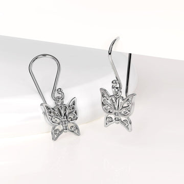 Solid 925 Sterling Silver Butterfly Dangle Earrings