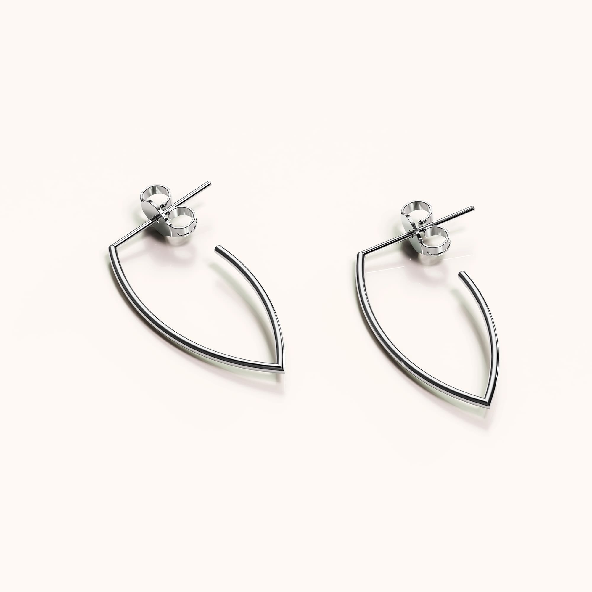 Solid 925 Sterling Silver Open Marquise Stud Earrings