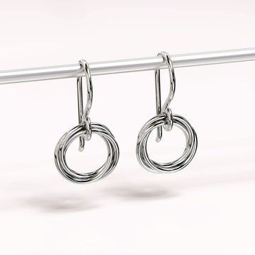Solid 925 Sterling Silver Intertwined Circle Earrings