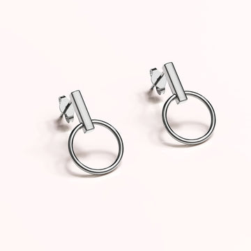 Solid 925 Sterling Silver Hoop in Bar Stud Earrings