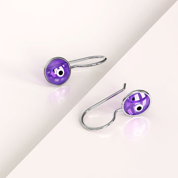 Solid 925 Sterling Silver Saucer Earrings Purple