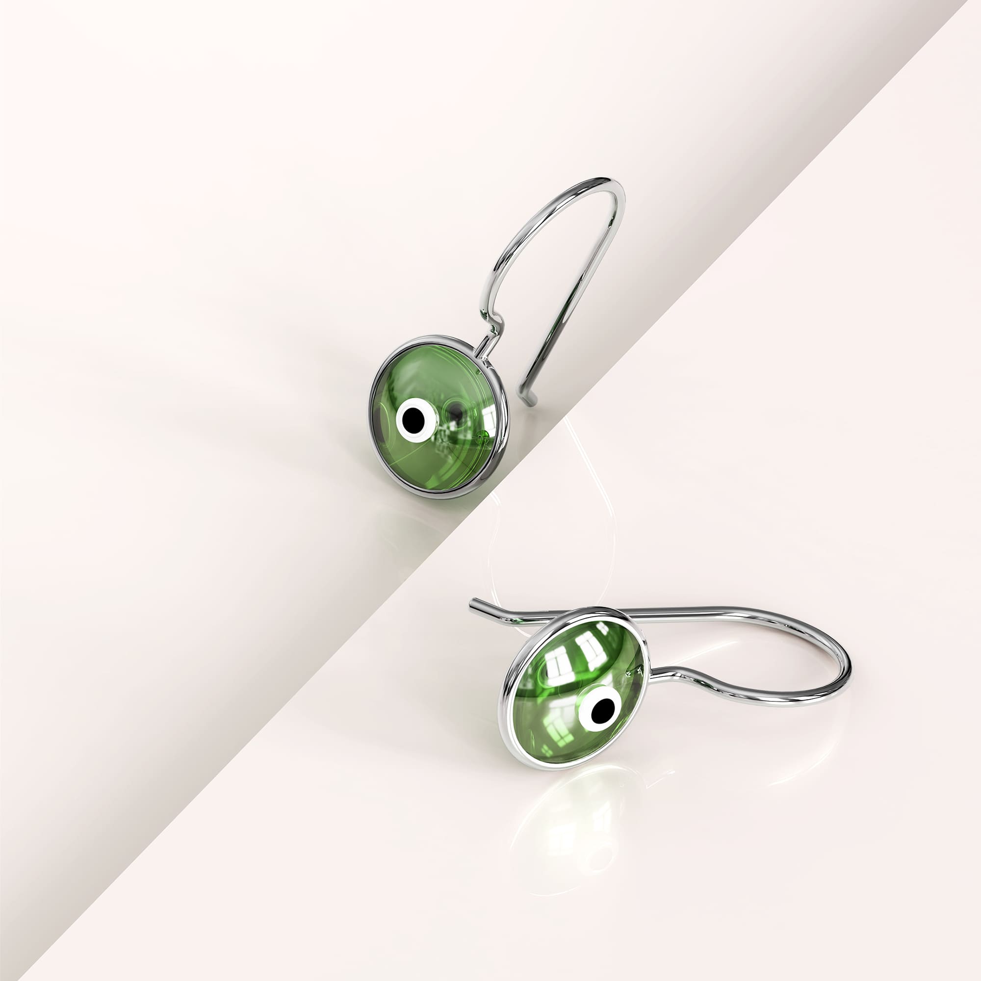 Solid 925 Sterling Silver Saucers Earrings Green