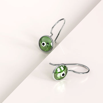 Solid 925 Sterling Silver Saucers Earrings Green