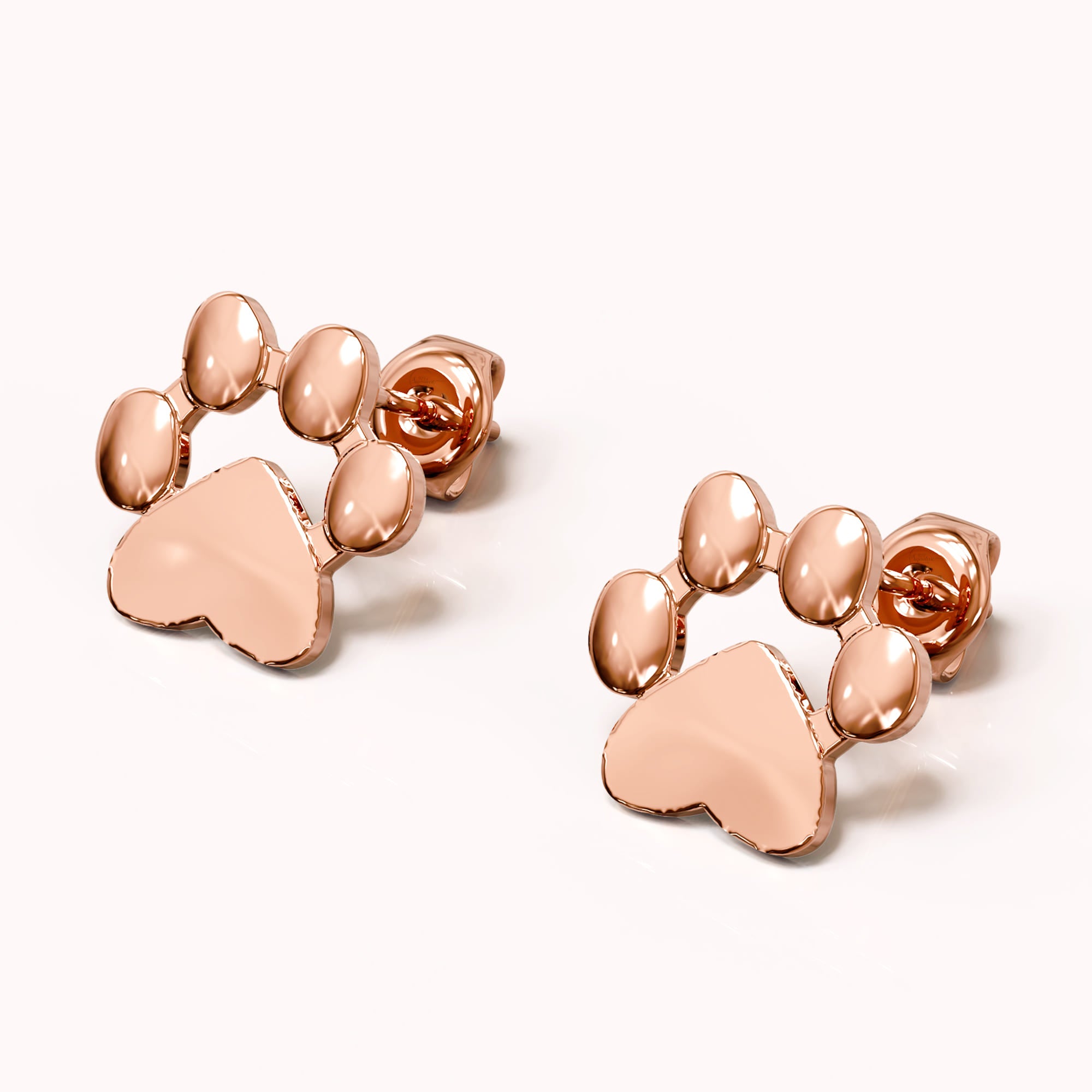 Solid 925 Sterling Silver Animal Paw Print Rose Gold Stud Earrings