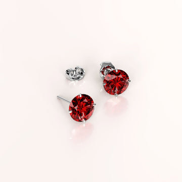 Solid 925 Sterling Silver Scarlet Diamond Round Cut Four Prong Stud Earrings
