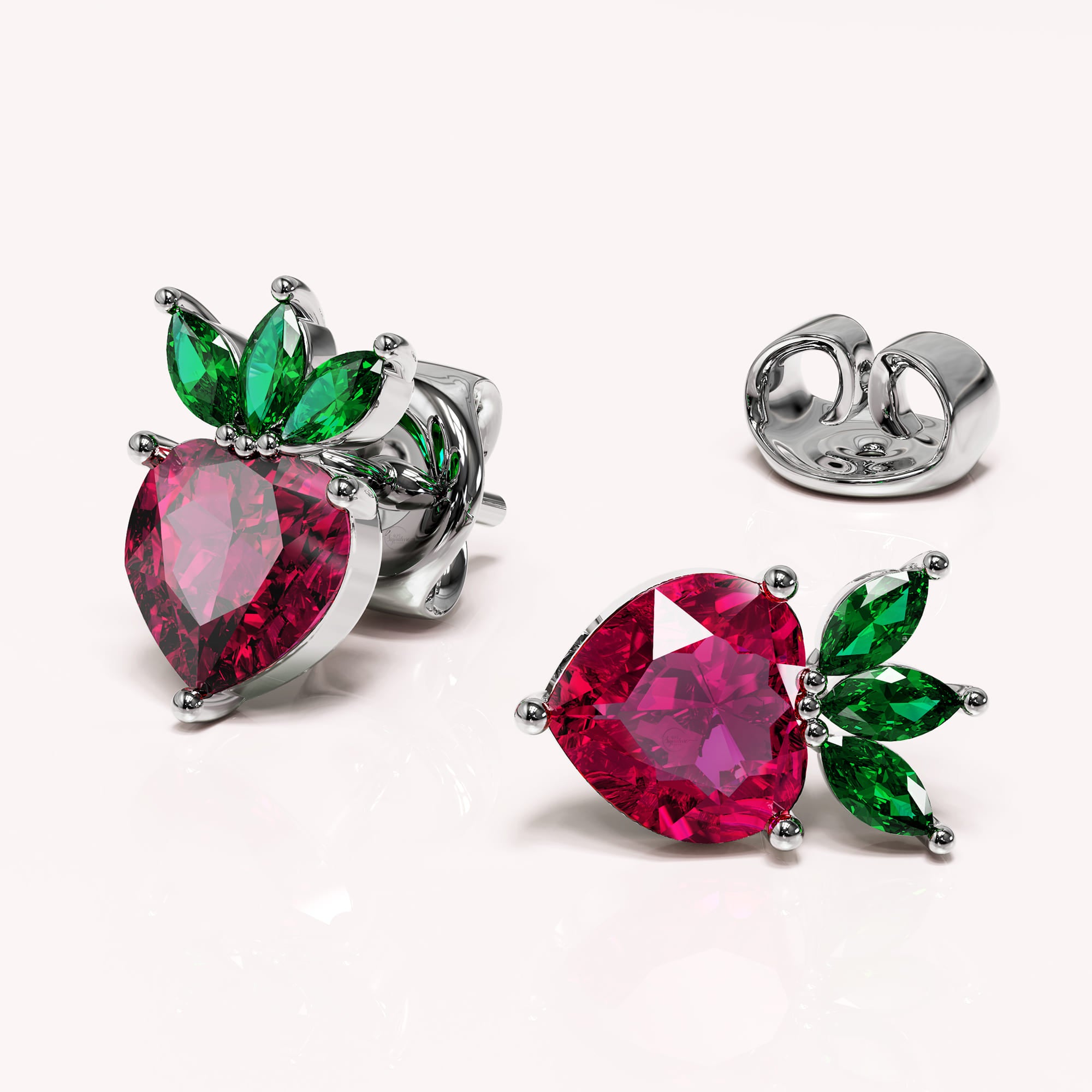 Solid 925 Sterling Silver Strawberry Cubic Zirconia Stud Earrings