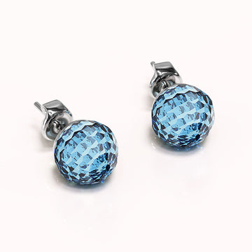 Solid 925 Sterling Silver Aquamarine Blue Oval Stud Earrings Embellished with Crystals from SWAROVSKI®