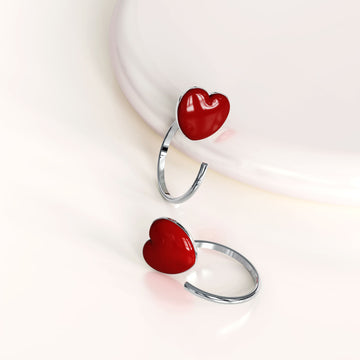 Solid 925 Sterling Silver Red Resin Heart Hook Earrings