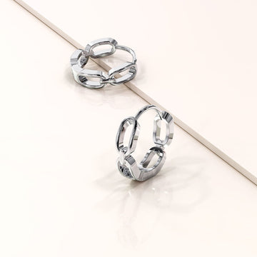 Solid 925 Sterling Silver Hoops of Chunky Chains Earrings
