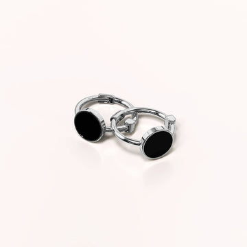 Solid 925 Sterling Silver Opulent Noir Enamel Huggie Earrings
