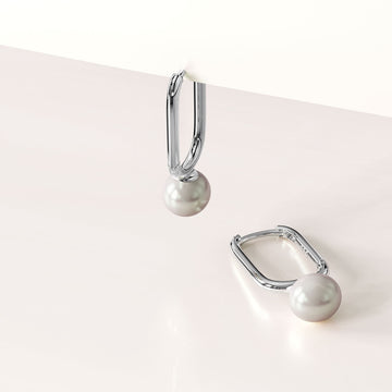 Solid 925 Signature Silver Mathilda Pearl Huggie Earrings
