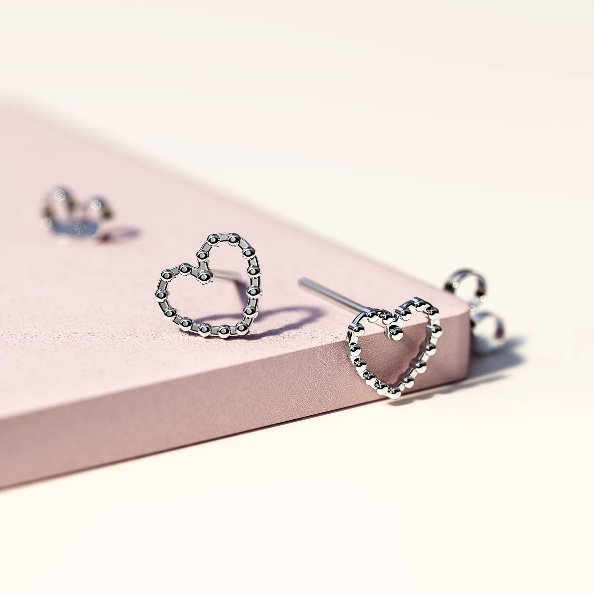 Solid 925 Signature Silver Iron Heart Open Stud Earrings