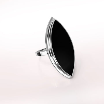 Adjustable Solid 925 Signature Silver Handmade Black Agate Ring