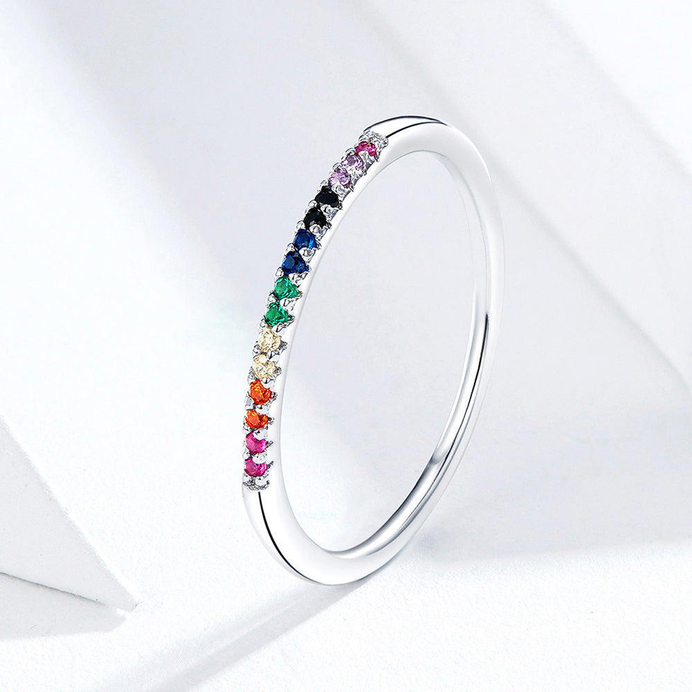 Solid 925 Sterling Silver Rainbow Colourful Casual Ring