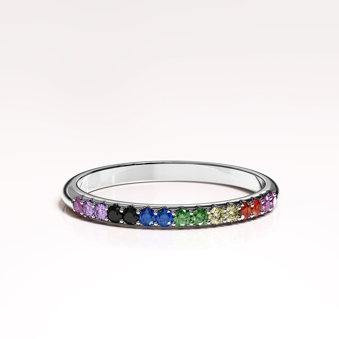 Solid 925 Sterling Silver Rainbow Colourful Casual Ring