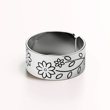 Solid 925 Sterling Silver Antique Floral Engrave Ring