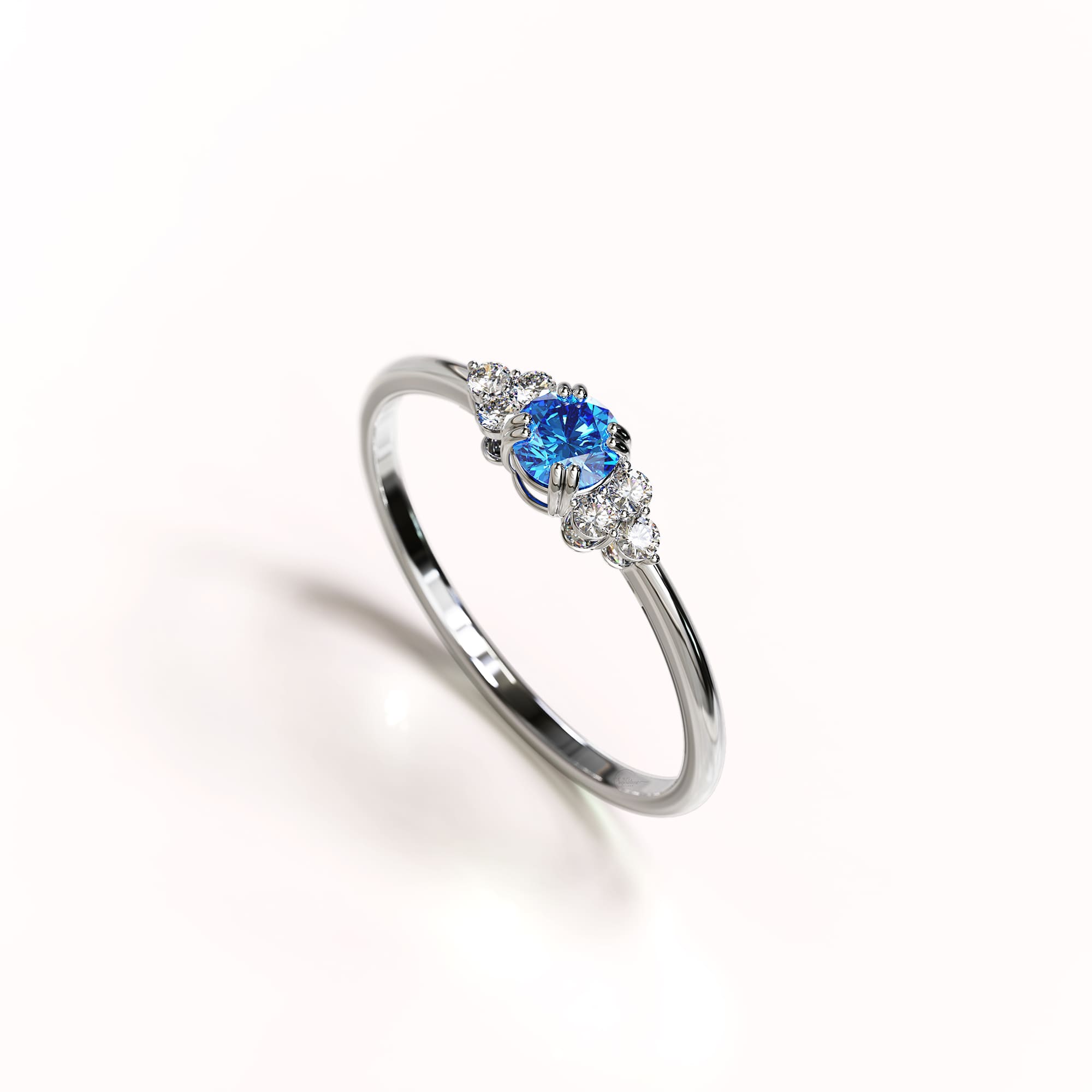 Solid 925 Sterling Silver Blue Centred Stone Ring