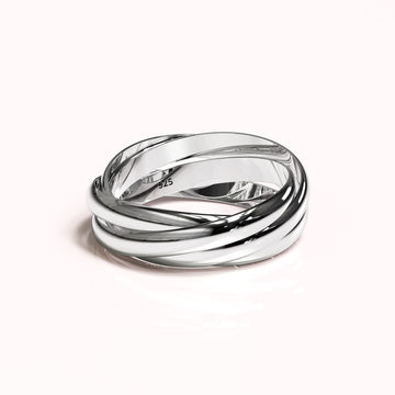 Solid 925 Sterling Silver Broad 5 in 1 Interlink Wedding Ring