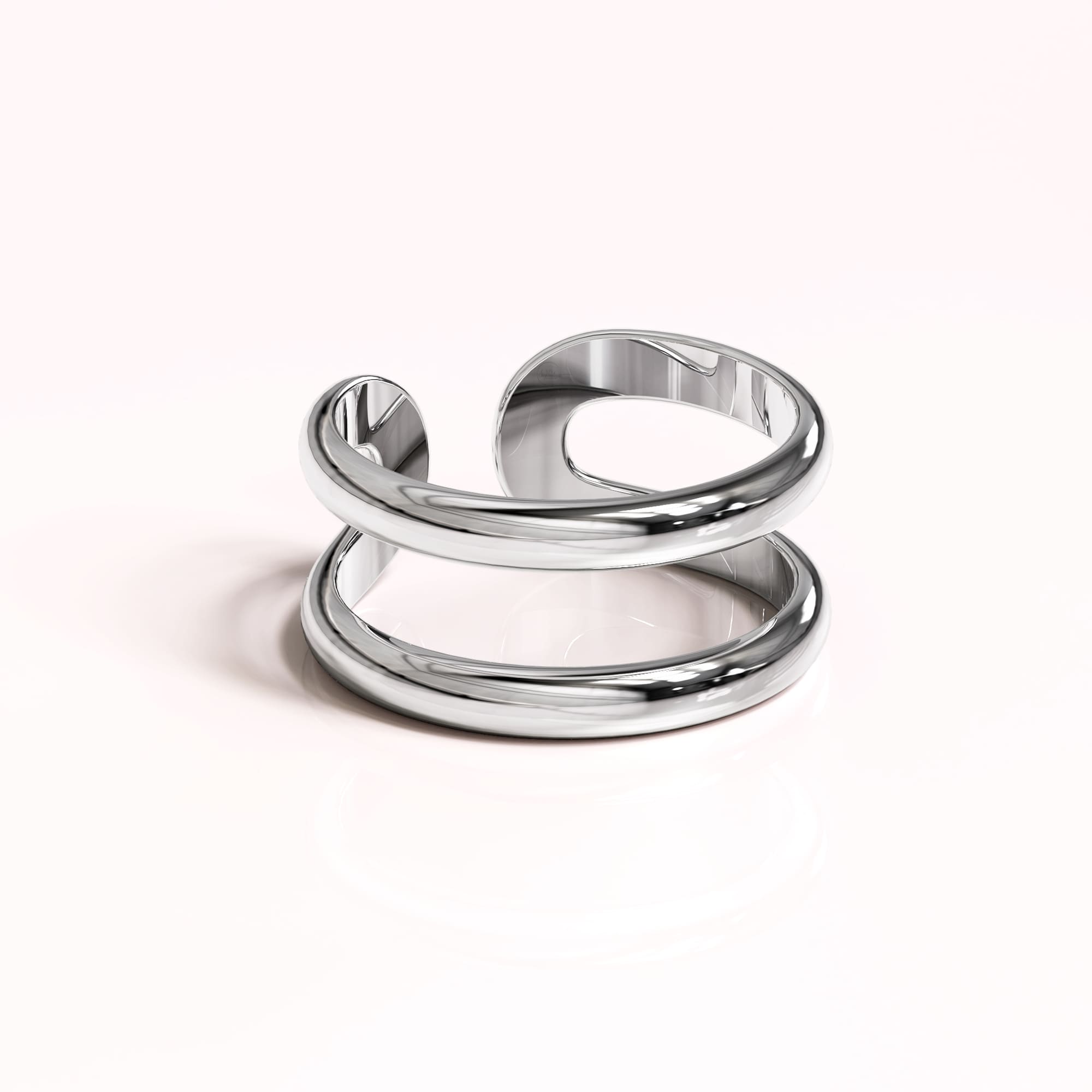 Solid 925 Sterling Silver Duo Band Adjustable Ring