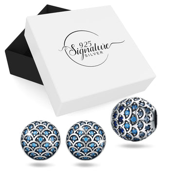 Boxed Solid 925 Signature Silver Blue Mermaid Earrings and Charm Set