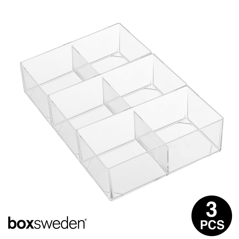 Boxsweden  CRYSTAL MICRO TRAY 2 SECTION /STATIONARY ,CRAFT &COSMETIC ORGANISERS SMALL 3PCS