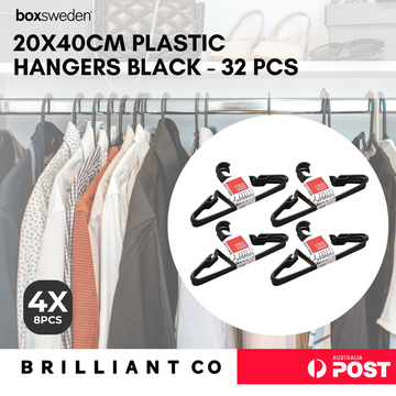 Boxsweden 20x40CM PLASTIC HANGERS BLACK - 32 PCS