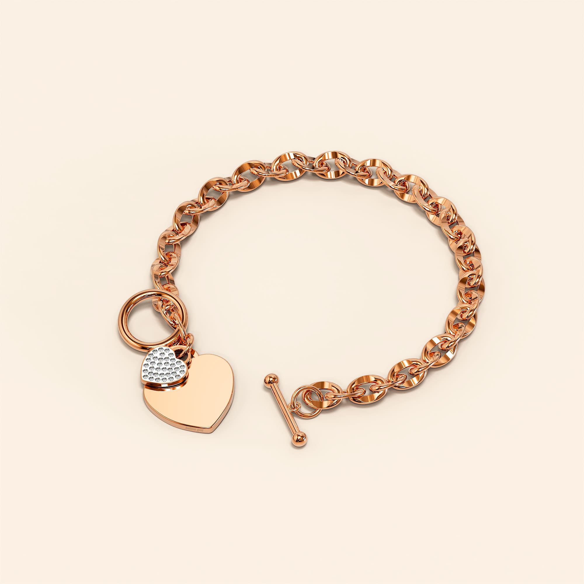 Diamond cut Belcher Chain T-lock Toggle Bracelet in Rose Gold Layered Steel Jewellery