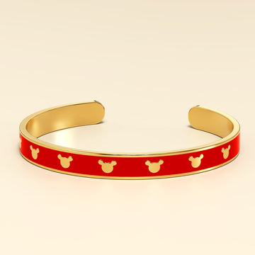 Mickey Mini Enamel Cuff Bangle Red Gold