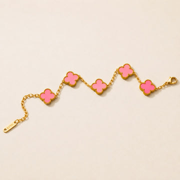 Bullion Gold Coral Pink Clover Bracelet