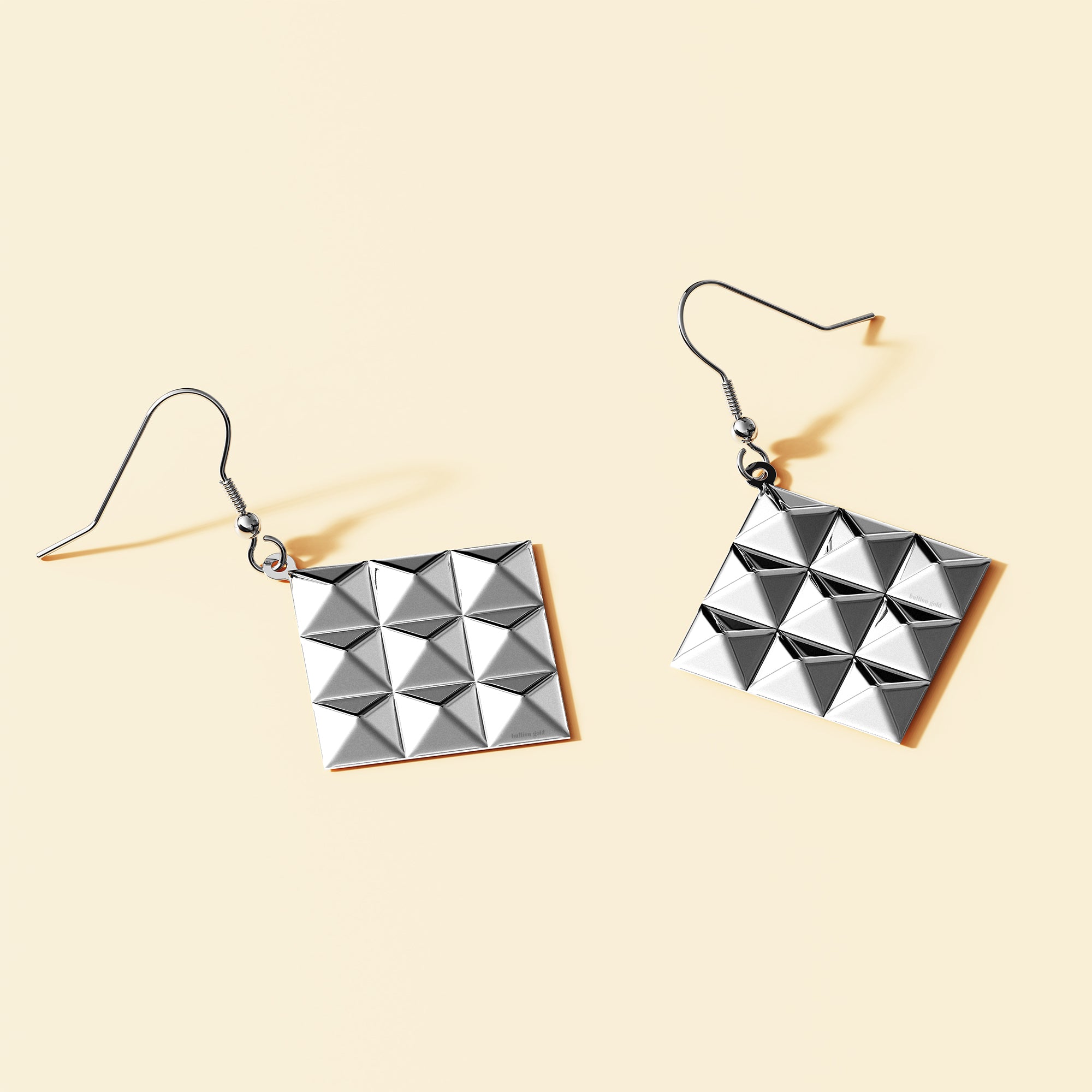 Fascination Geometric Style Diamond Shape Metallic Earrings White Gold