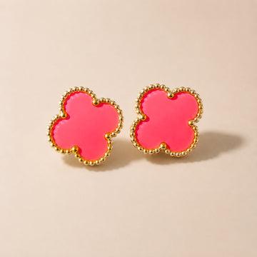 Bullion Gold Coral Pink Clover Stud Earrings