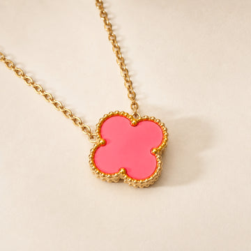 Bullion Gold Coral Pink Clover Necklace