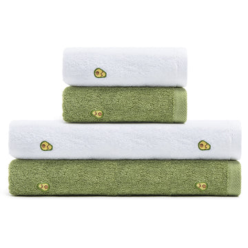 Avocado Green & White 100% Cotton Towel 4 Pieces Set