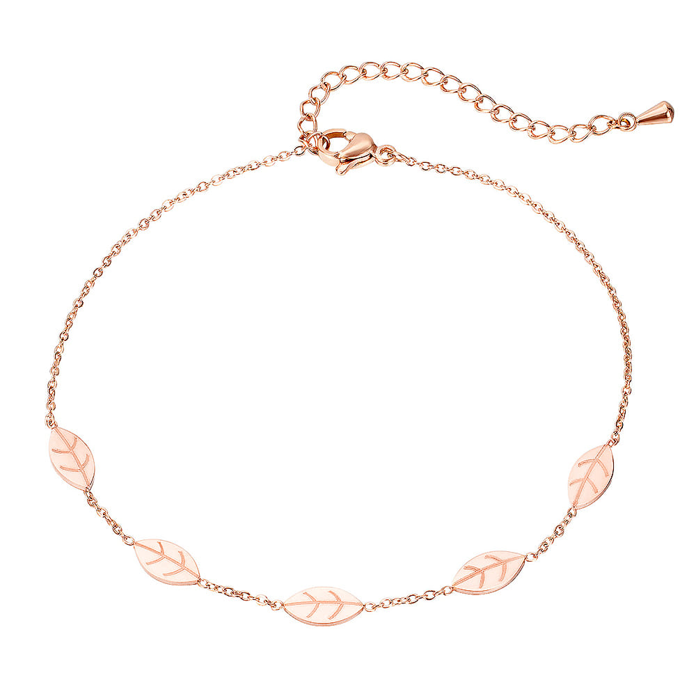 Falling Leaves Chain Anklet in Rose Gold Layered Steel Jewellery