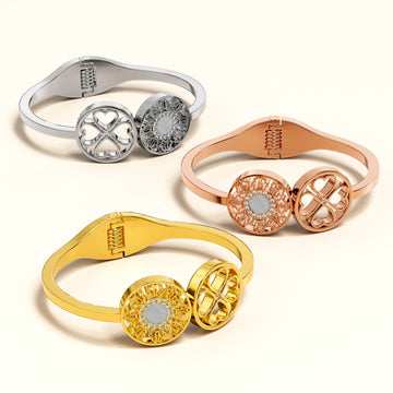Boxed 3pc Artistic Floral Hinged Bangles Set