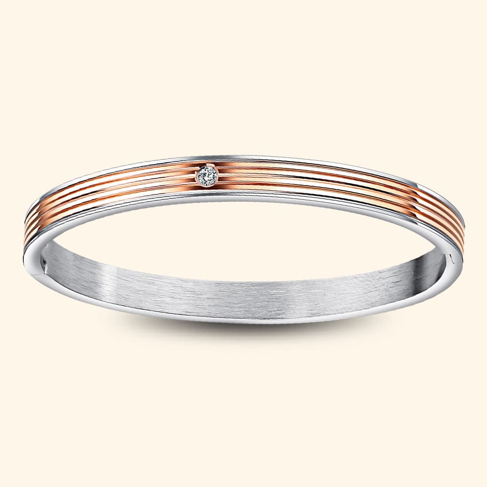 Bullion Gold Ridge Design White Gold Zirconia Crystal Bangle