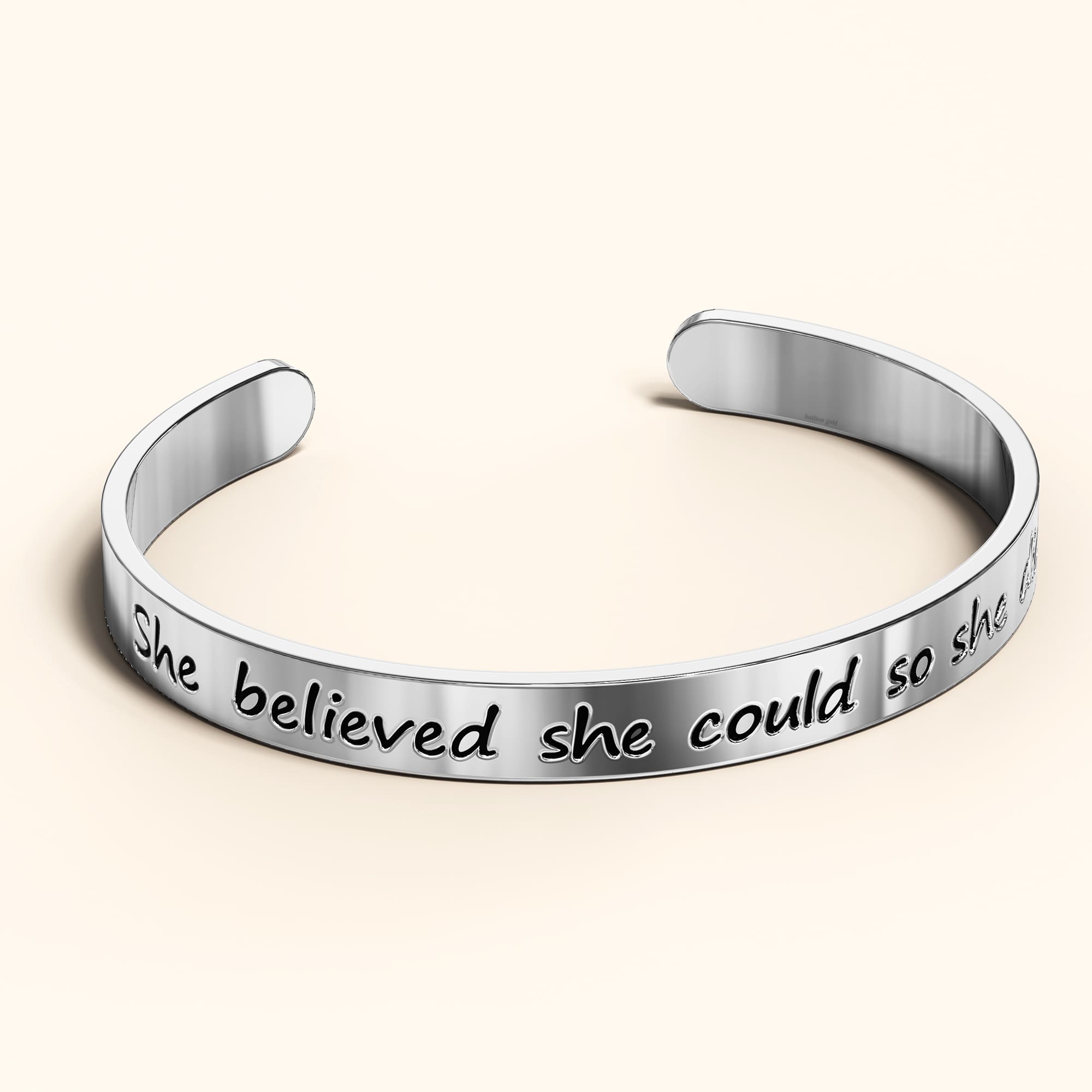 Inspirational Inscription Cuff Bangle in White Gold Layered Steel Jewellery