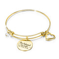 She Believed She Could Heart Charm Gold Layered Tubular Adjustable Inspirational Bangle