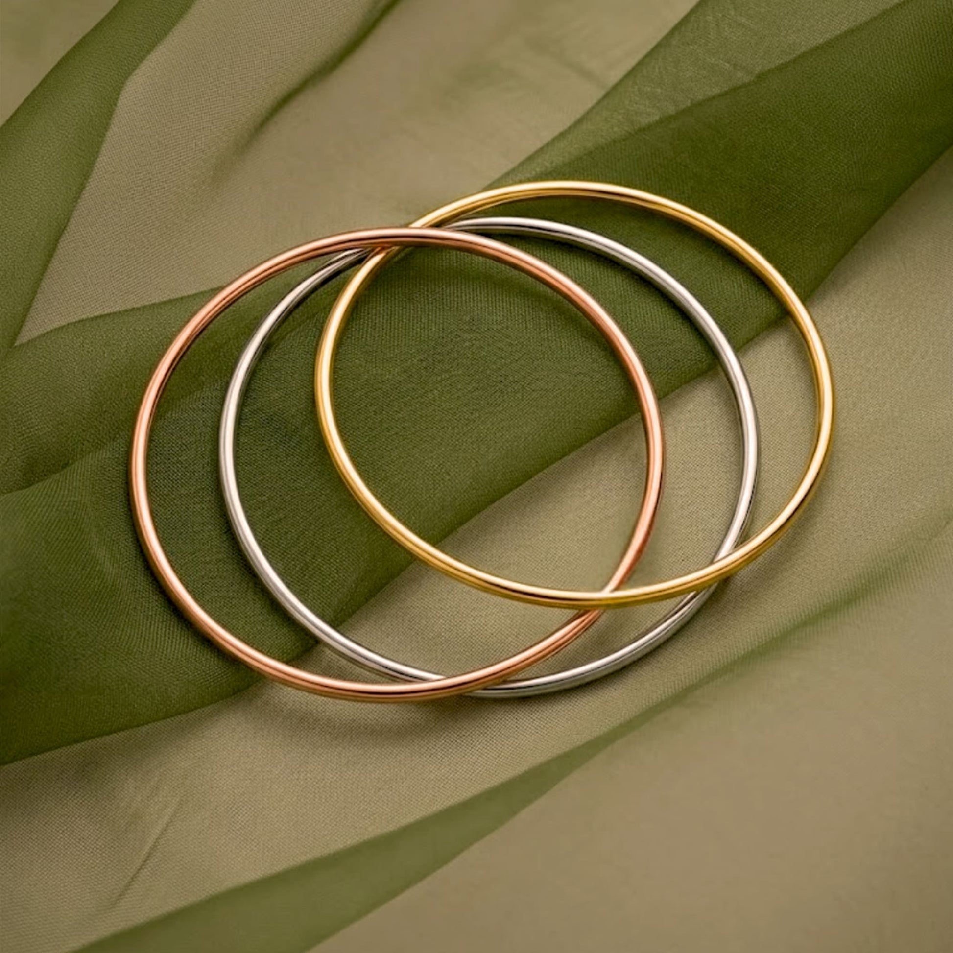 Solid Golf Bangle 2mm Rhodium Layered - 4