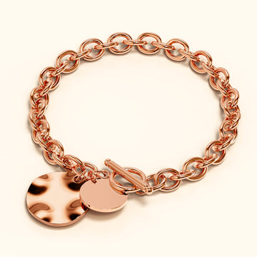 Hammered Disc Charm Belcher T-Bar Toggle Bracelet in Rose Gold Layered Steel Jewellery