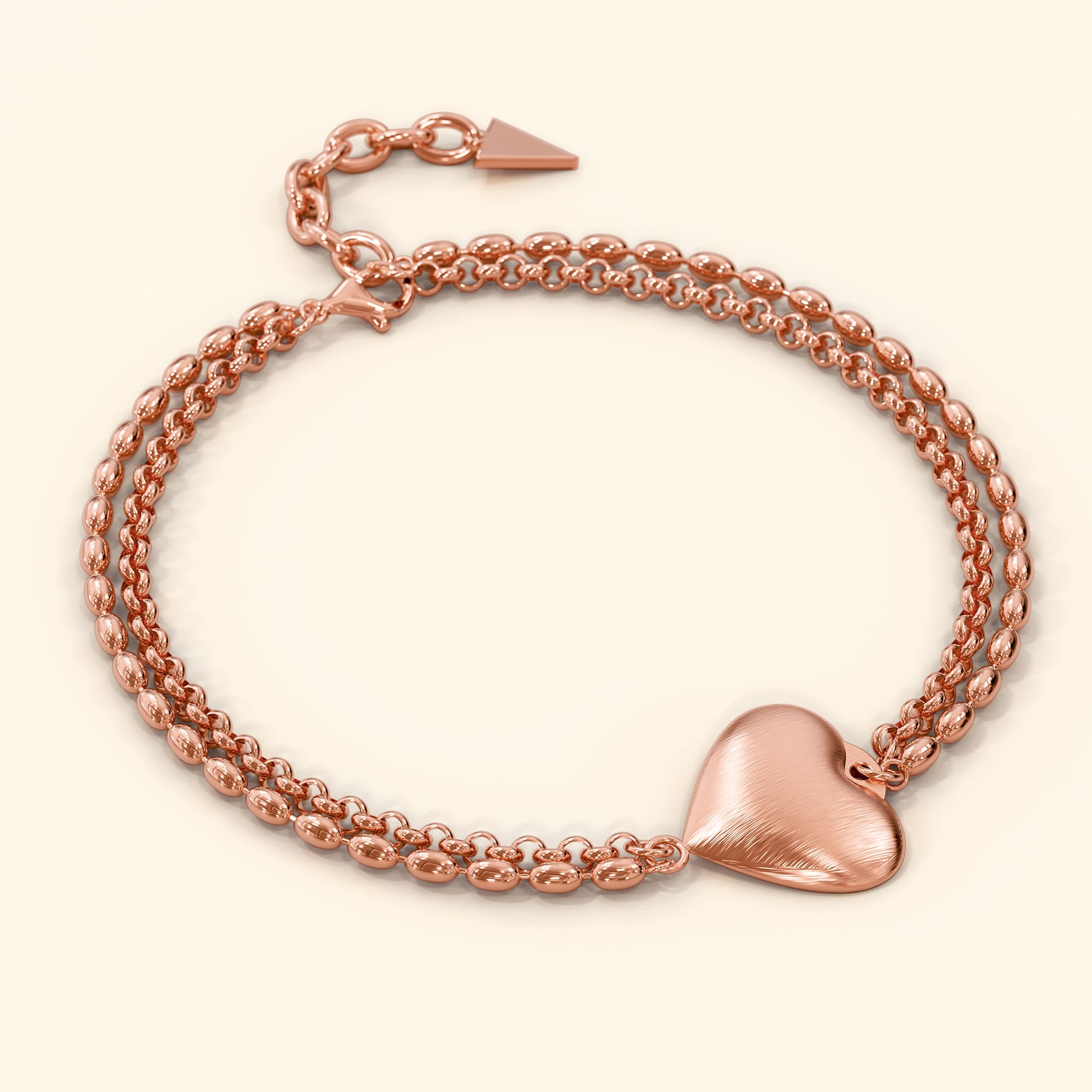 Heart-Shaped Charm Bracelet in Rose Gold Layered Stainless Steel