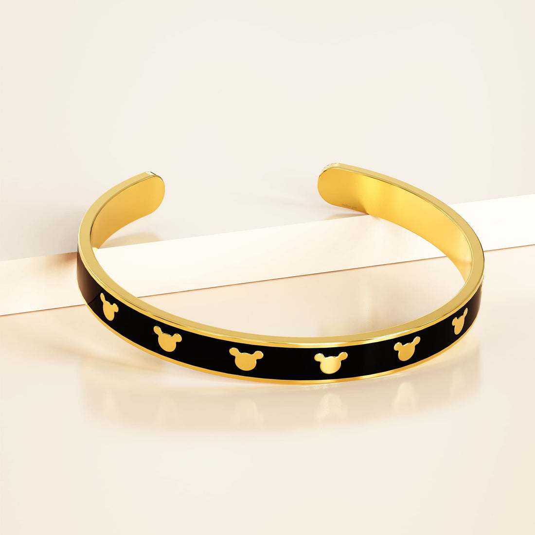 Mickey Mini Enamel Cuff Bangle Black Gold