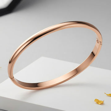 Bullion Gold Solid Stainless Steel Oval Hinged Bangle in Rose Gold